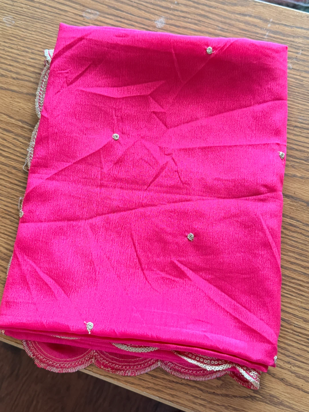 Hot Pink Dupatta with Gold Lace Trim