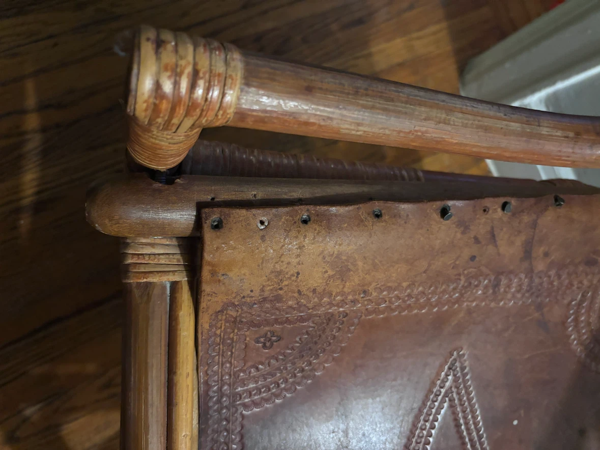 Vintage Rattan Chair with Tooled Leather Seat - photo 4