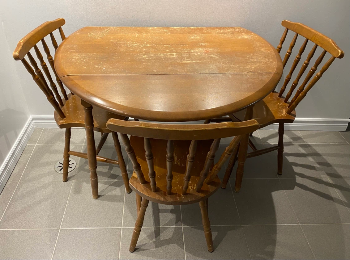 Wooden drop-leaf dining and 4 chairs
