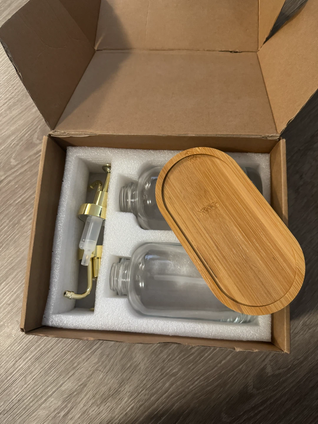 2 Pack Glass Soap Dispensers with Bamboo Tray