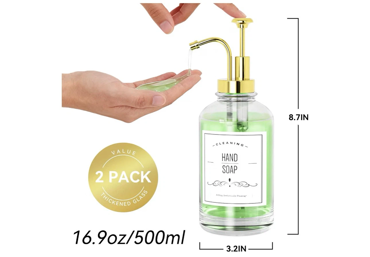 2 Pack Glass Soap Dispensers with Bamboo Tray - photo 3