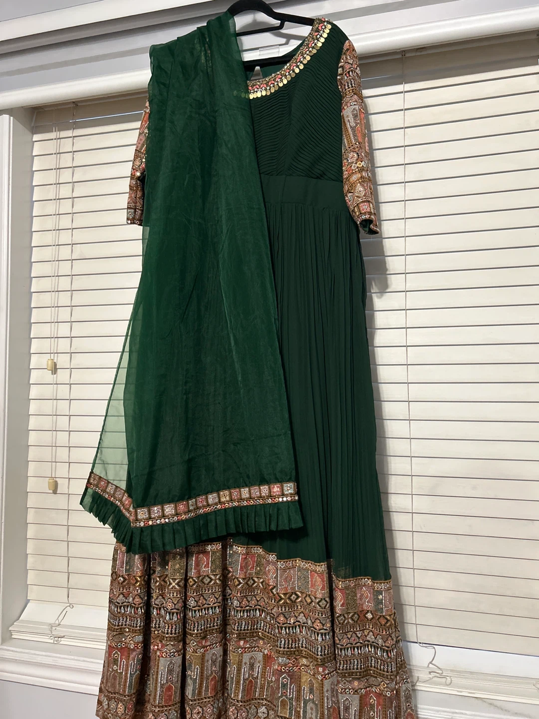 Designer inspired Dark Green Pleated Anarkali Suit