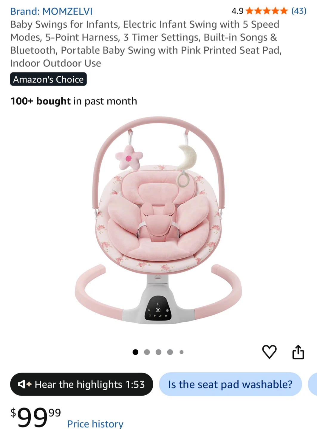 (New)Electric Baby Swing for Infants, Remote control