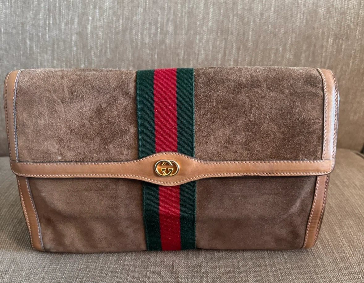 Vintage Gucci Parfums Suede Clutch