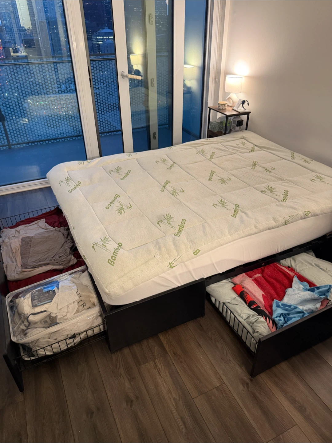 Queen bed frame w/storage + MF mattress + bamboo mattress topper - photo 2
