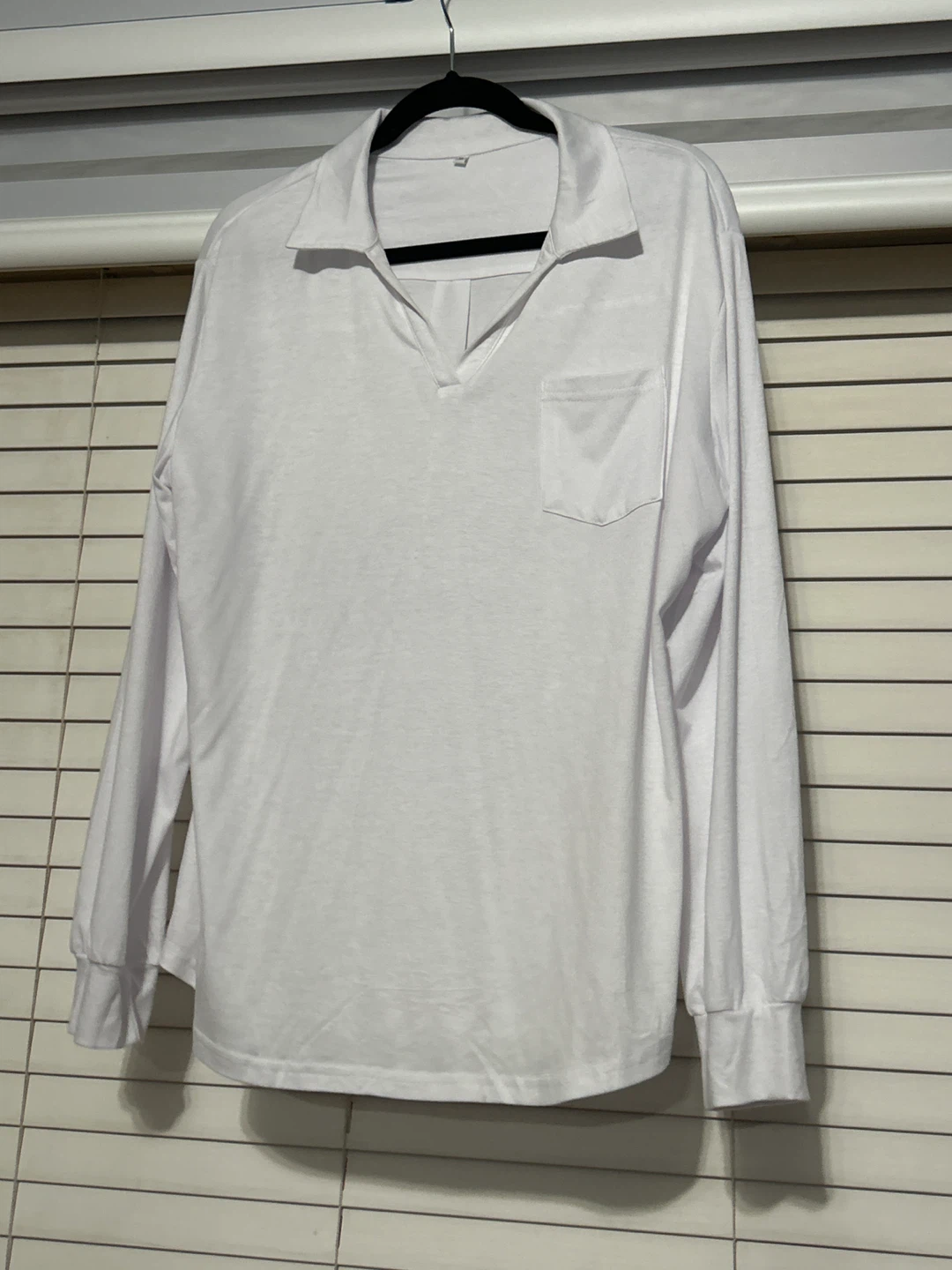 White Long Sleeve Collared Shirt with Pocket