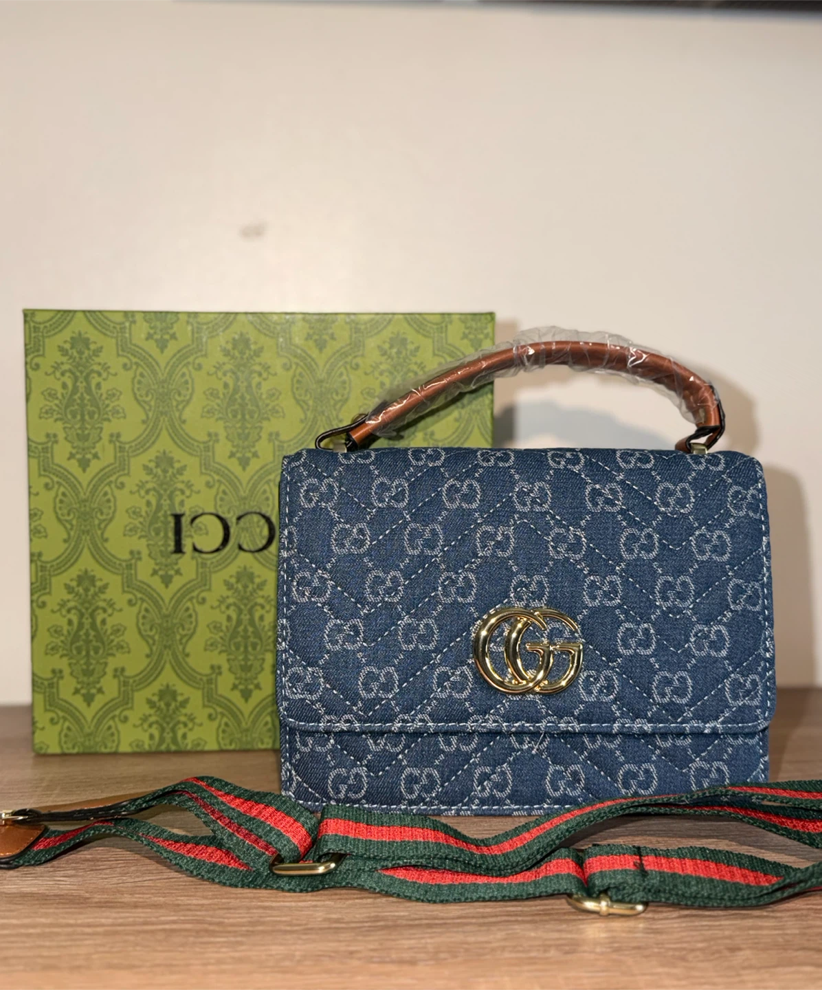 GG Quilted Denim Top Handle Bag
