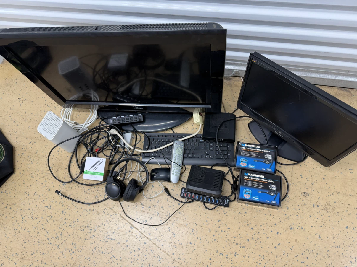 Assorted Tech Bundle Including Monitors and Webcams