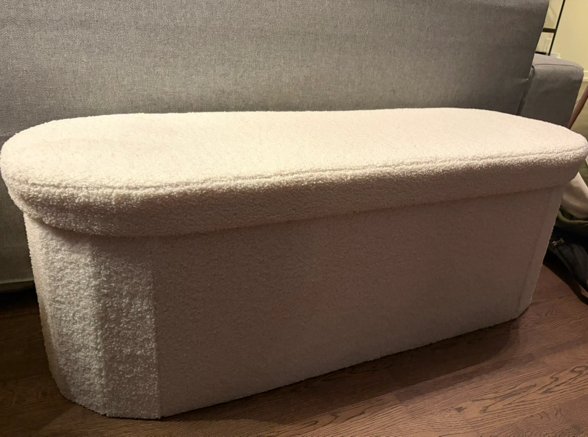 Cream Bouclé Storage Ottoman Bench