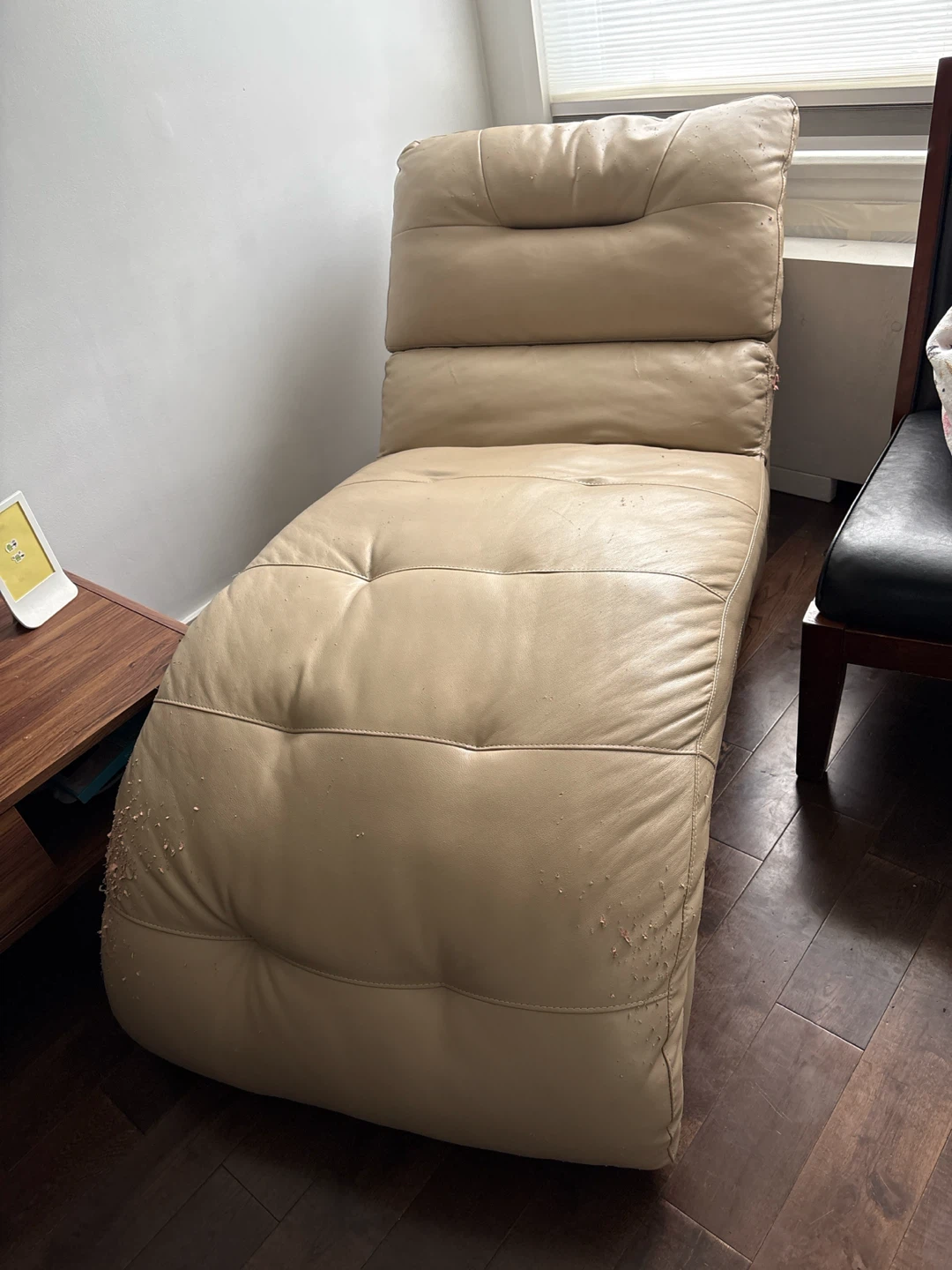 Beige Faux Leather Chaise Lounge