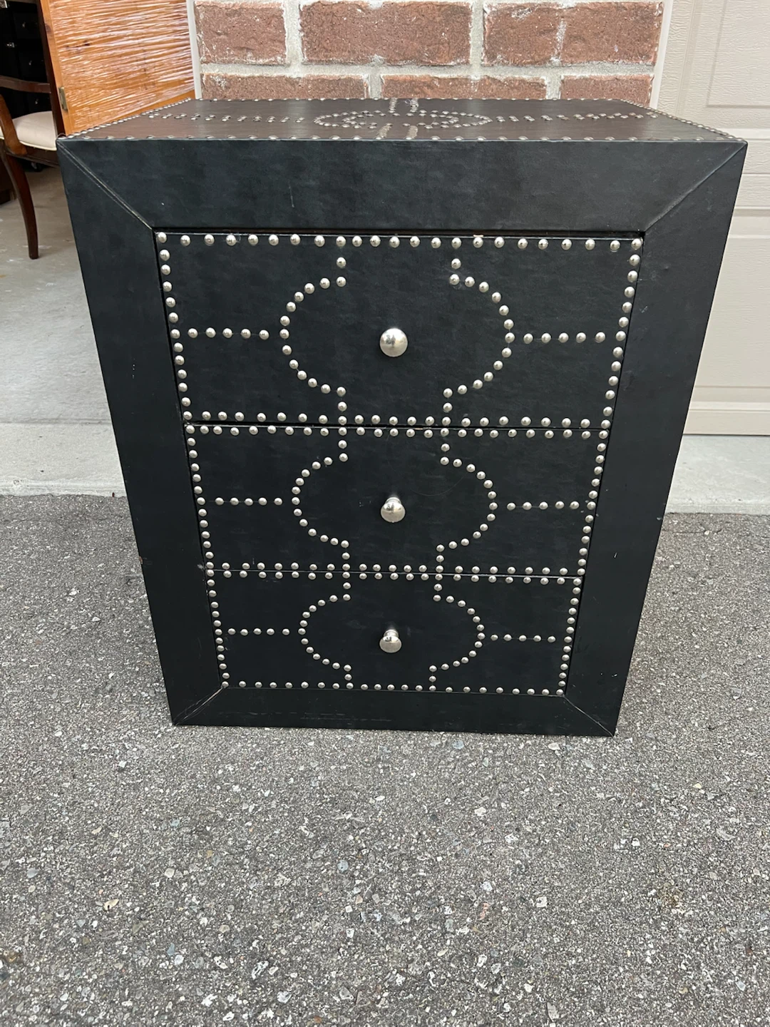 Black Studded Three-Drawer Bedside Table