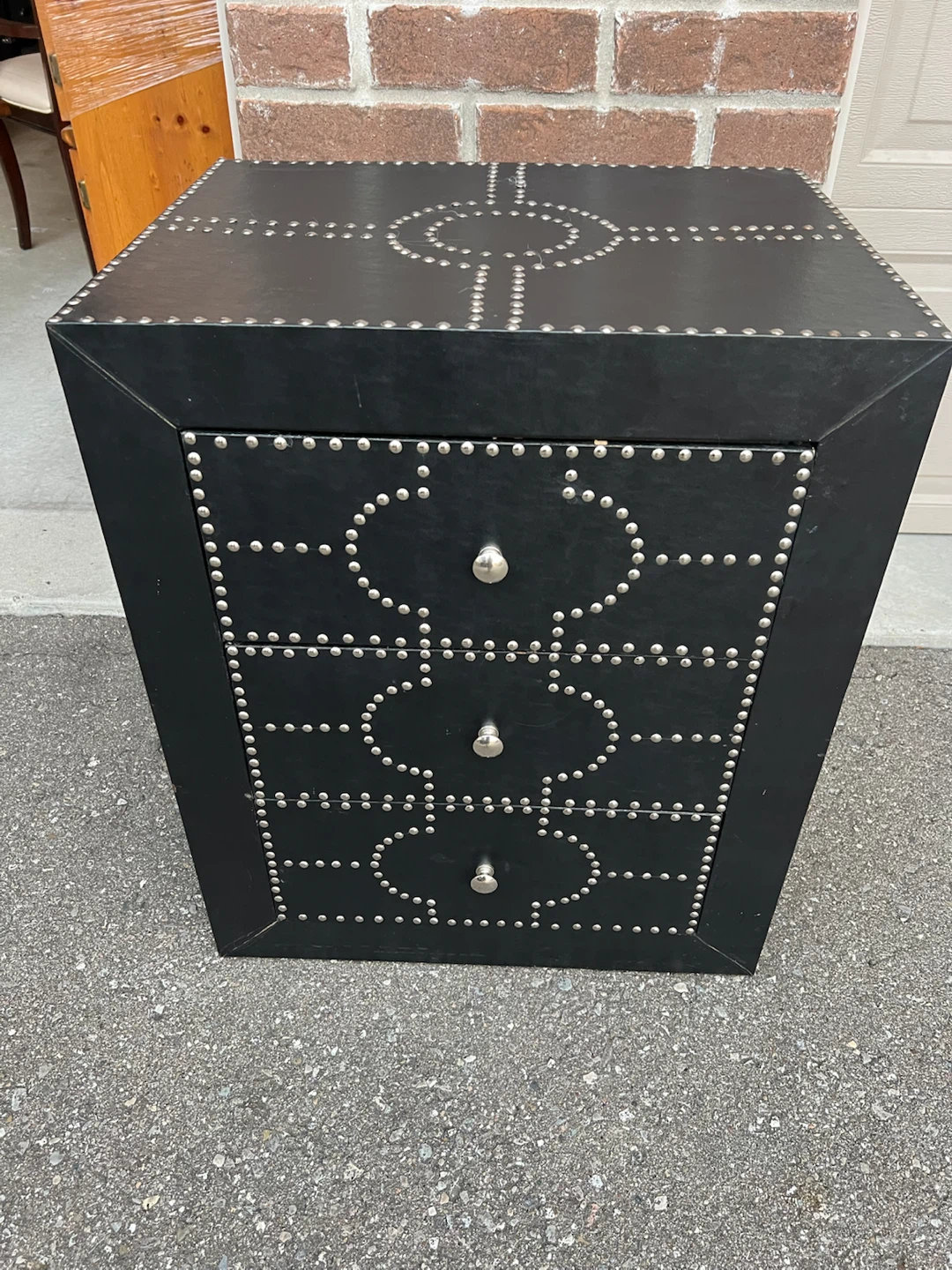 Black Studded Three-Drawer Bedside Table - photo 2