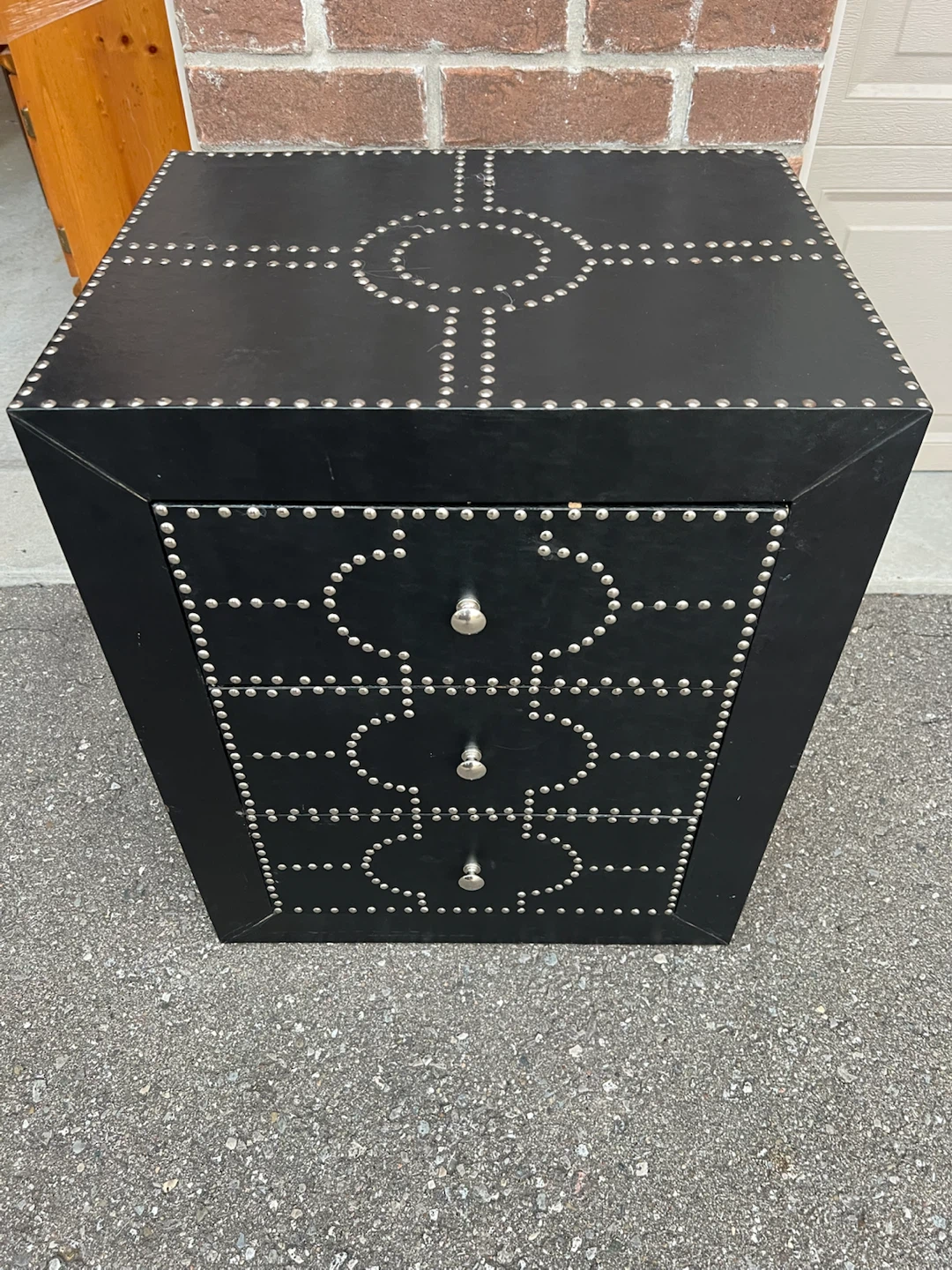 Black Studded Three-Drawer Bedside Table - photo 3
