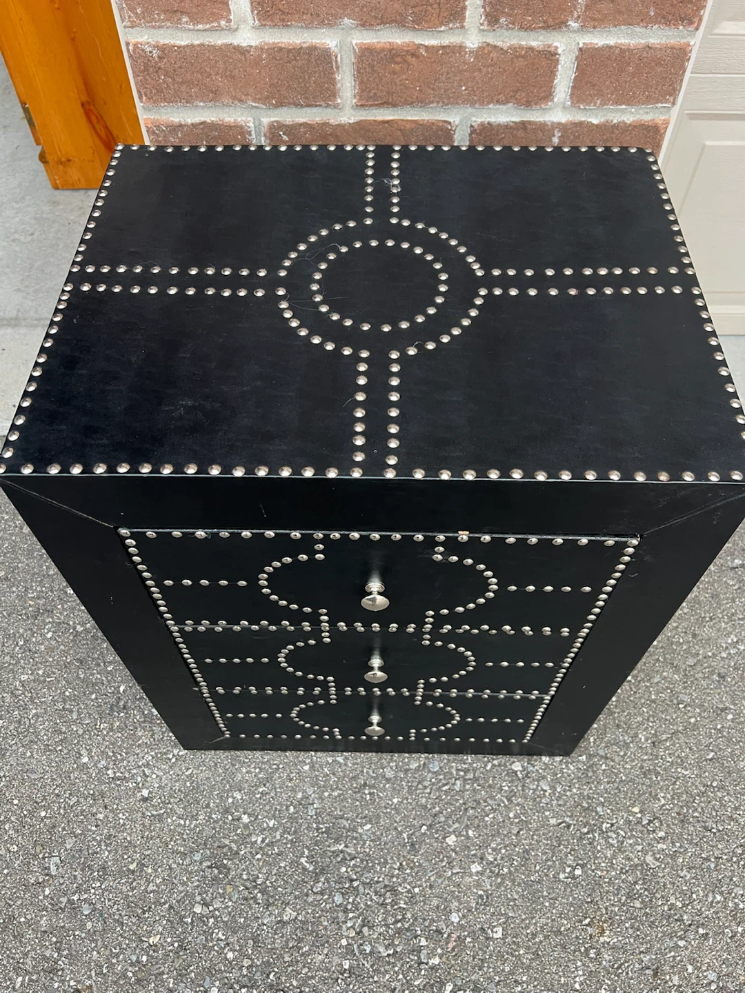 Black Studded Three-Drawer Bedside Table - photo 4