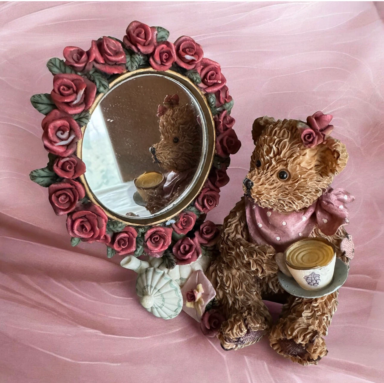 Cherison Bear Decorative Mirror with Floral Frame