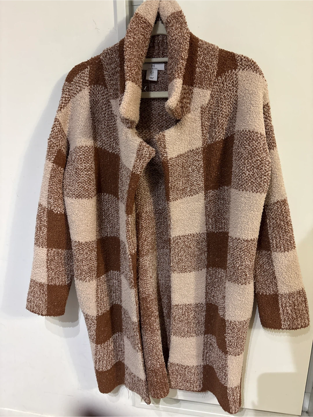 Halston Plush Checkered Cardigan