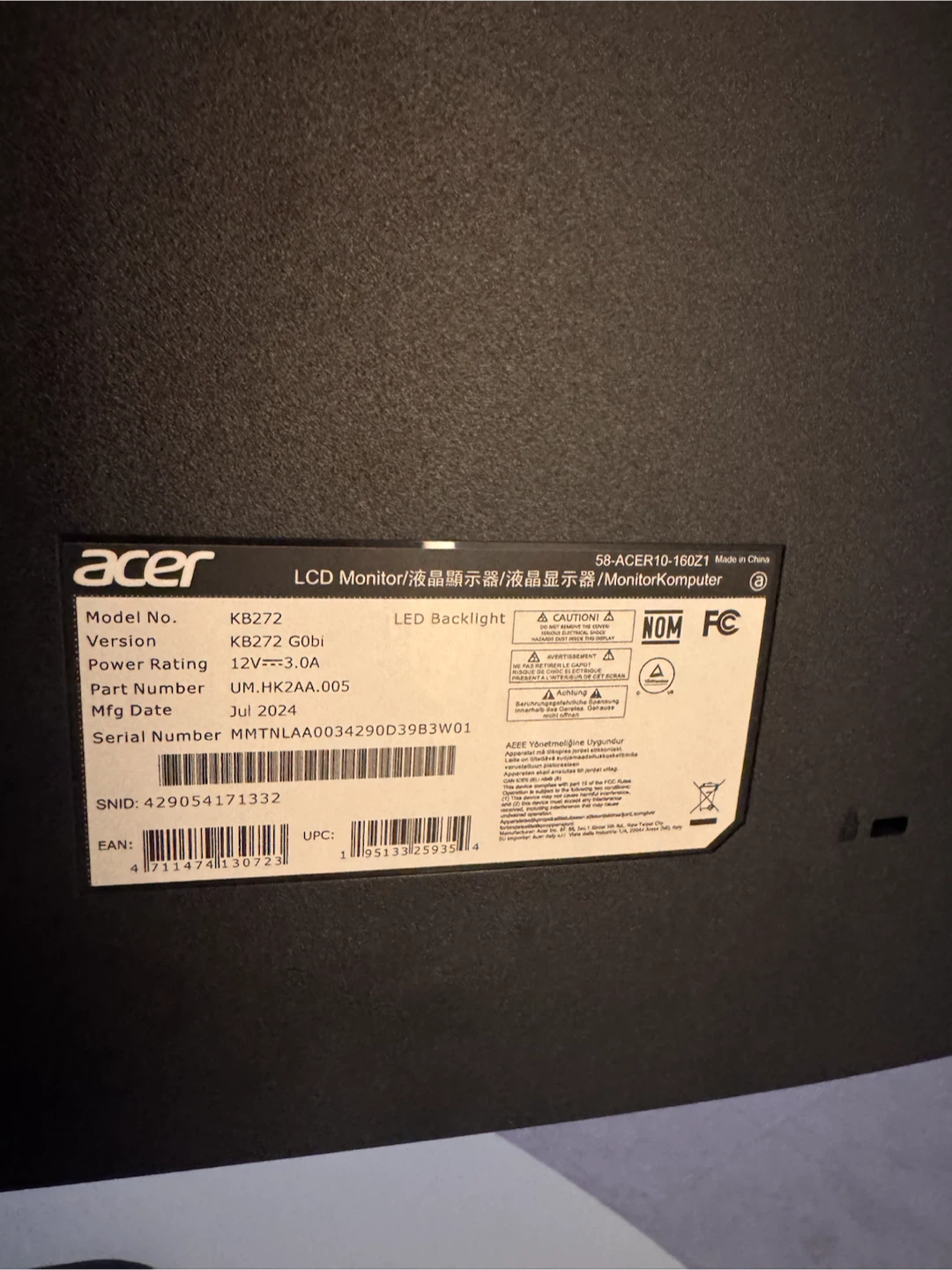 Acer 27" IPS Monitor 120Hz (KB272) — $60 - photo 2