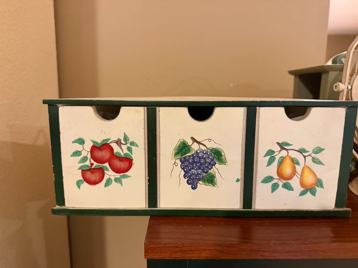 Wooden Corner Storage Unit with Fruit Designs