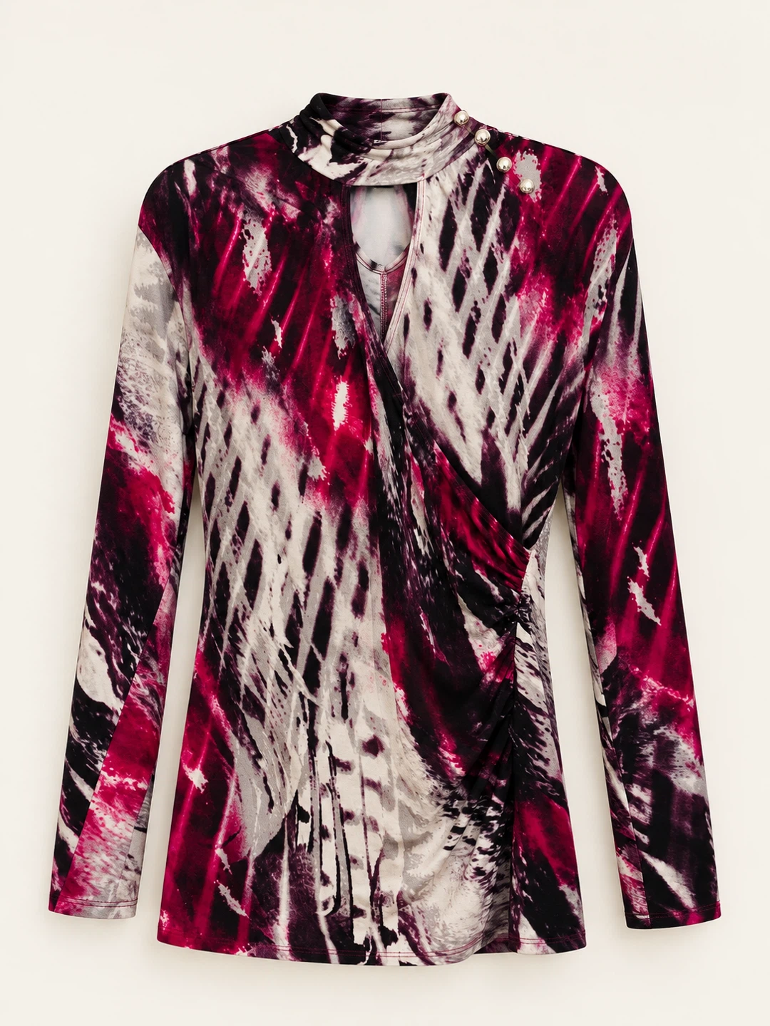 Abstract Print Mock Neck Top