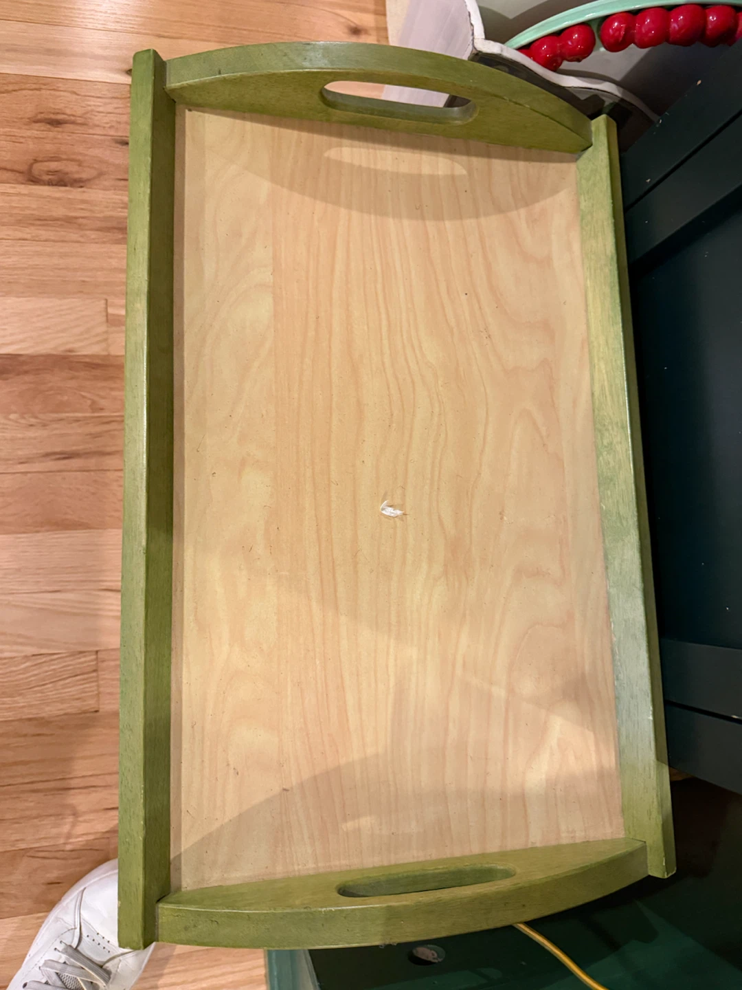Wooden Serving Tray with Green Handles