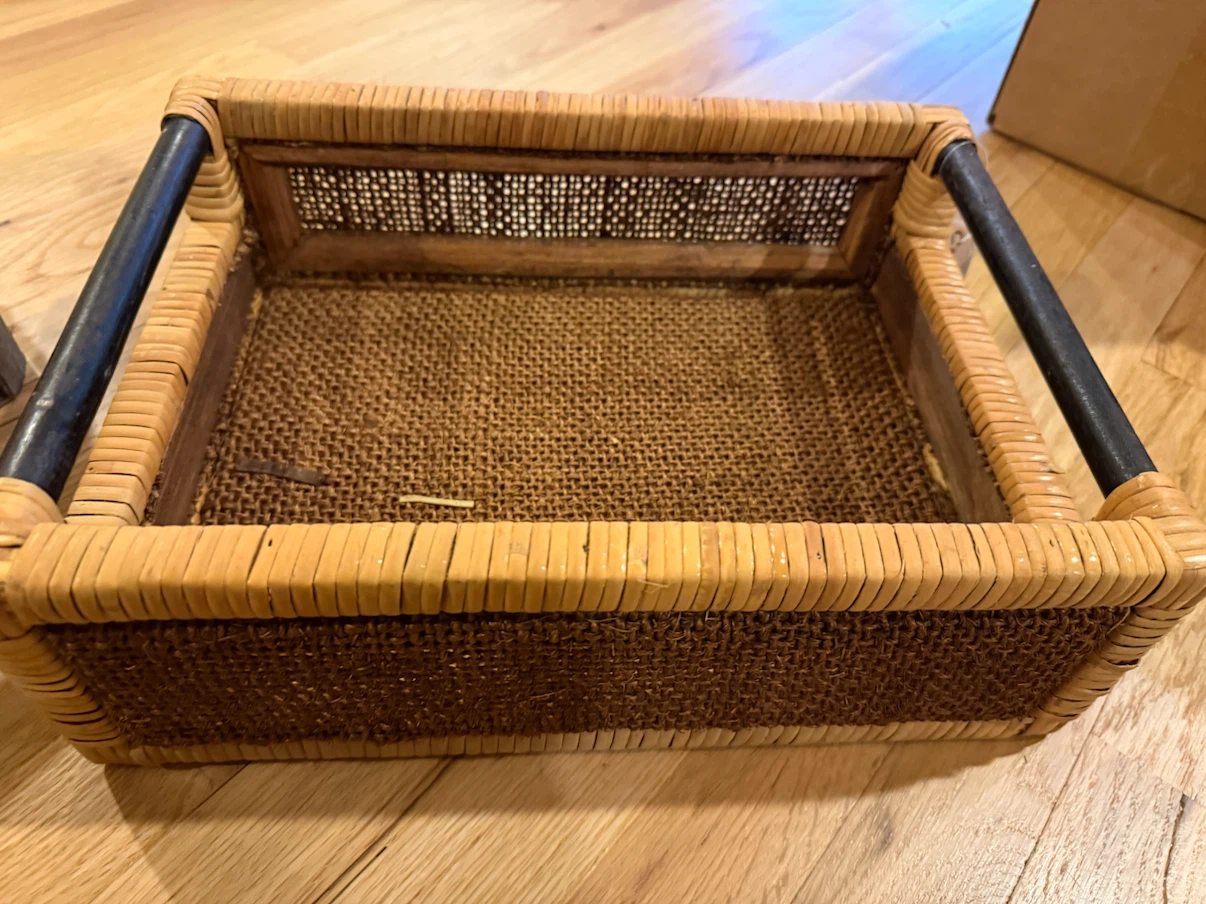 Woven Rattan and Burlap Storage Tray
