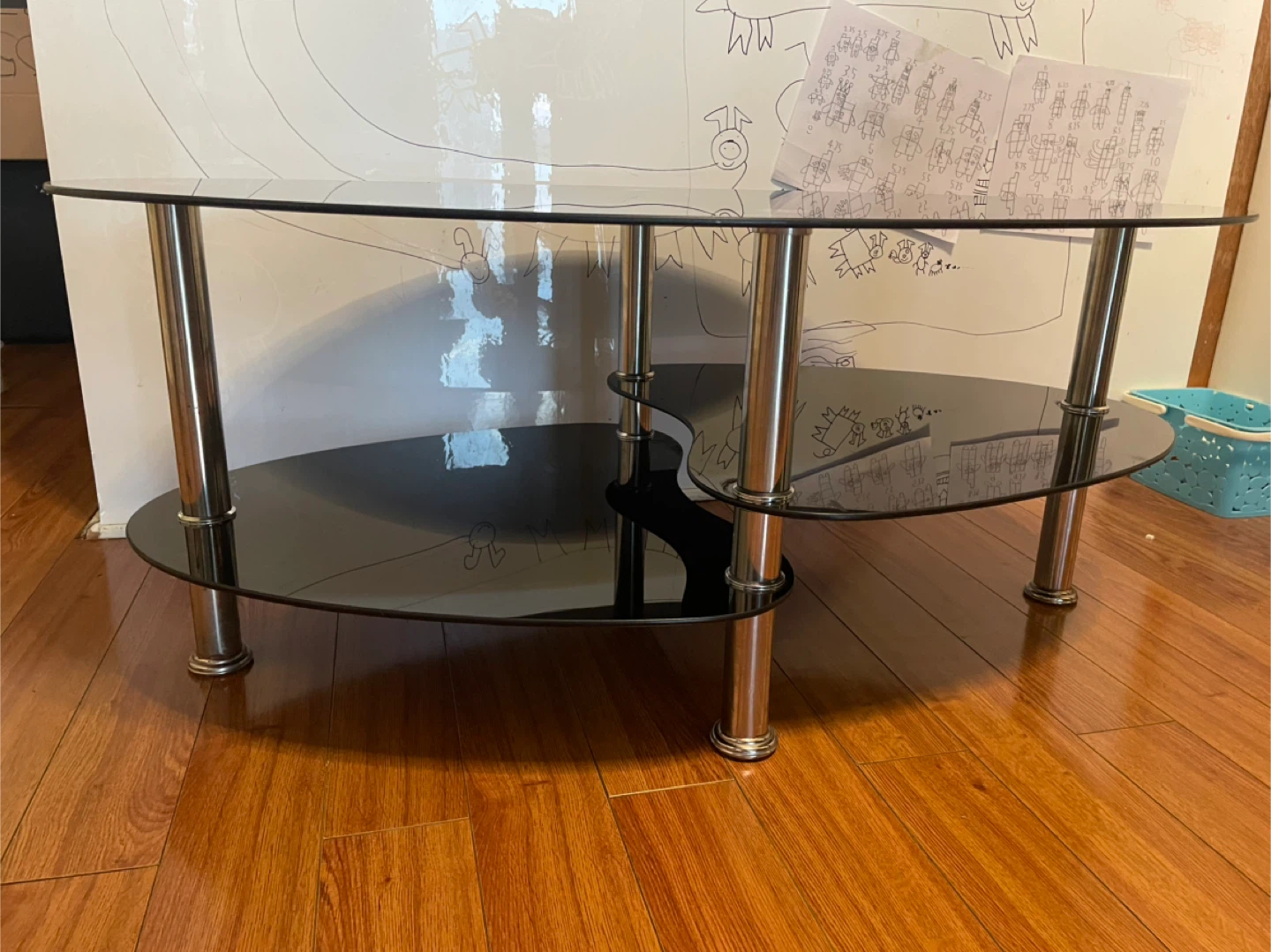 Modern Black Glass Oval Coffee Table - photo 2