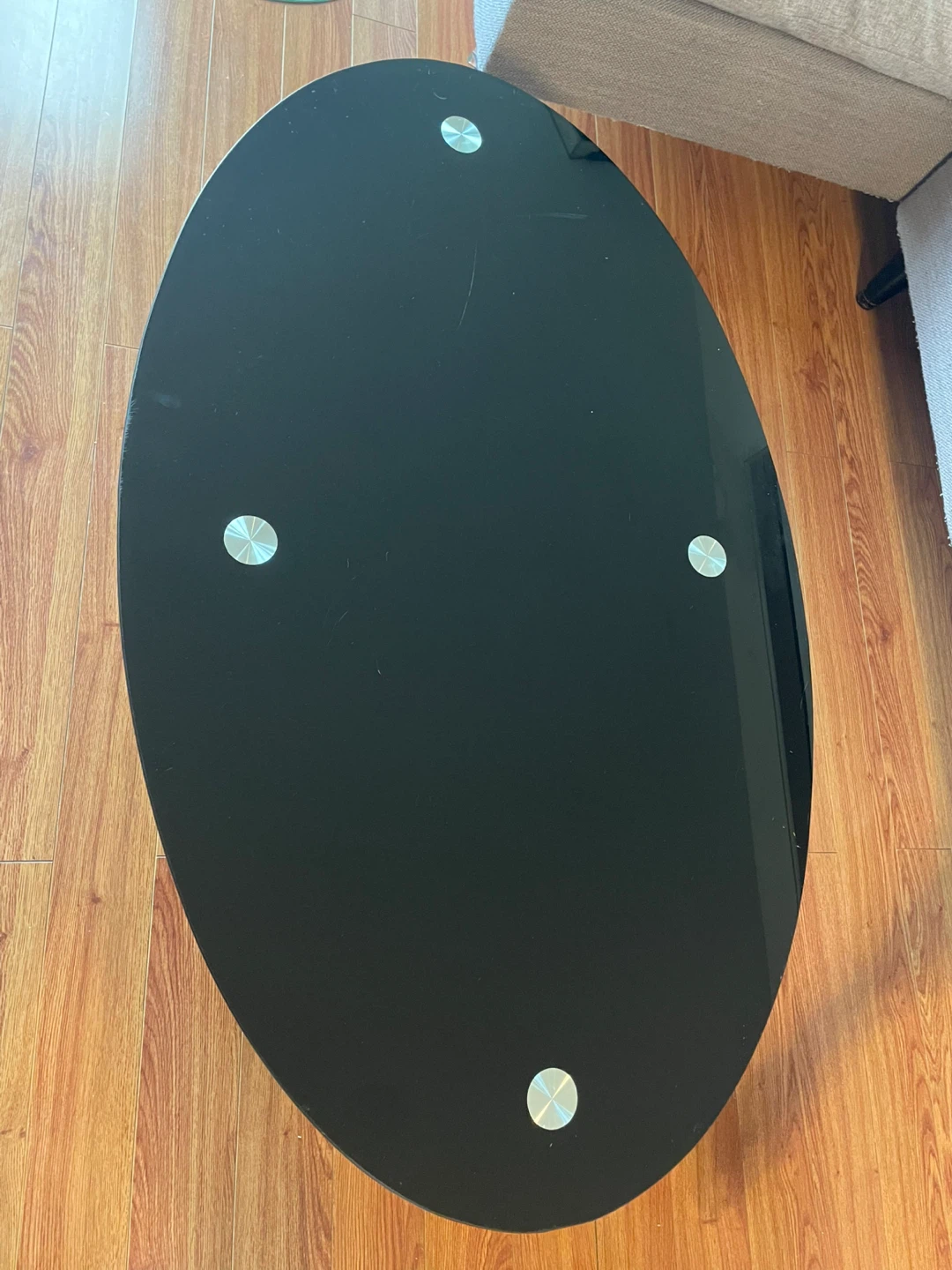 Modern Black Glass Oval Coffee Table