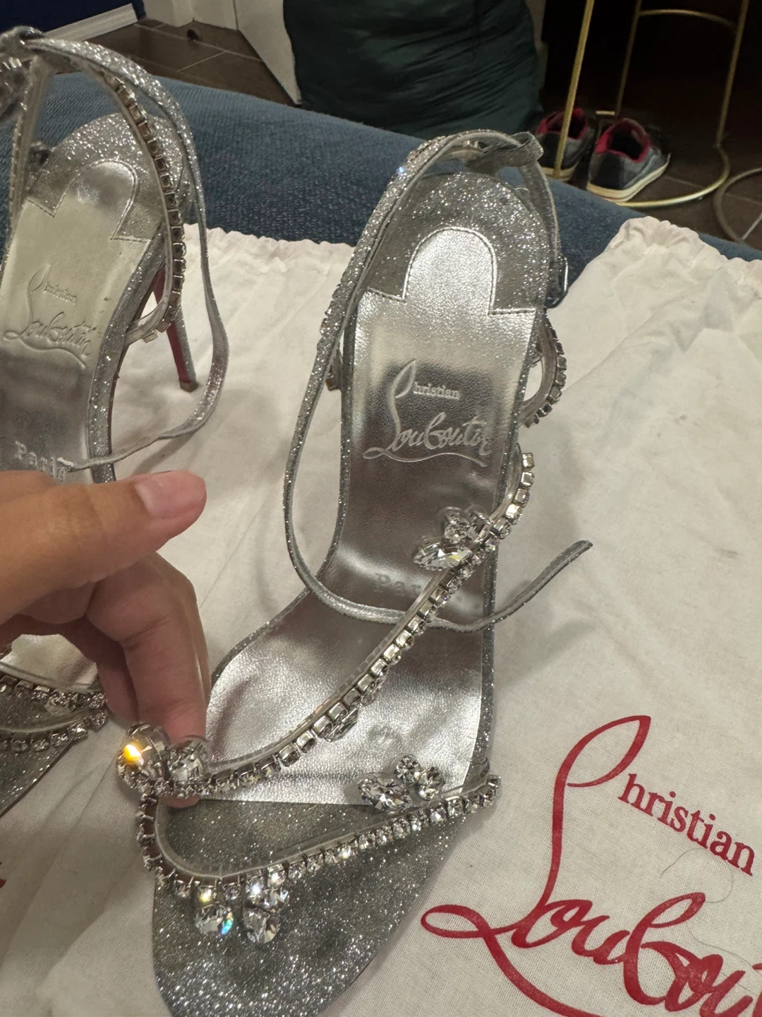 Christian Louboutin Silver Crystal Heels Size 36 - photo 3