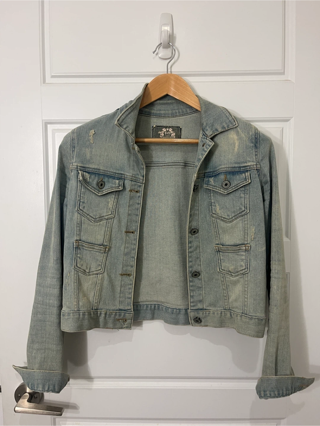 Vintage Light Wash Distressed Denim Jacket