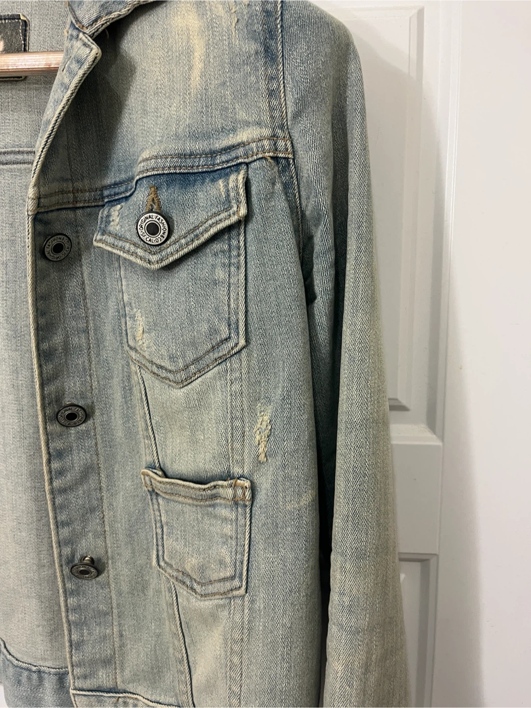 Vintage Light Wash Distressed Denim Jacket - photo 2