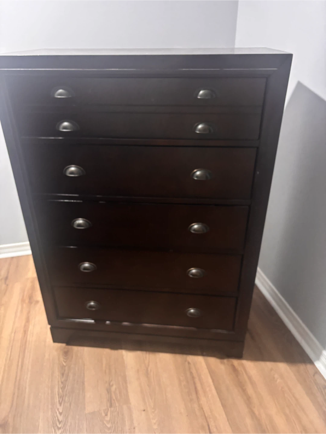 Dark Brown Wooden Dresser with 5 Drawers
