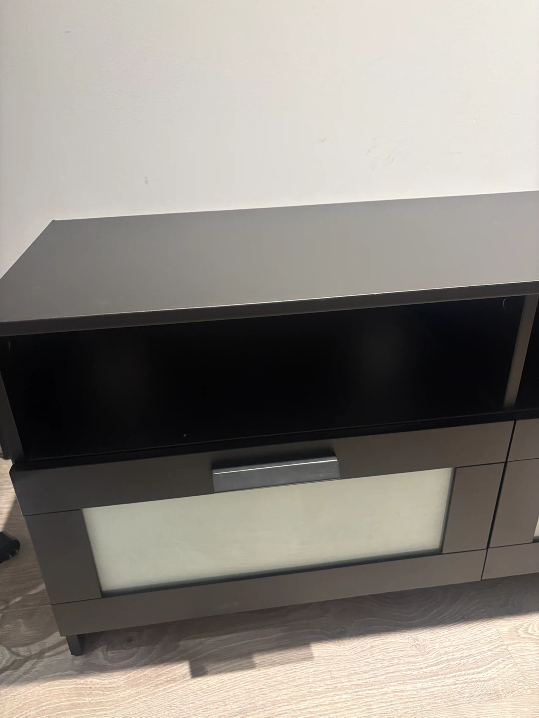 Black TV media unit with frosted glass drawers - photo 2