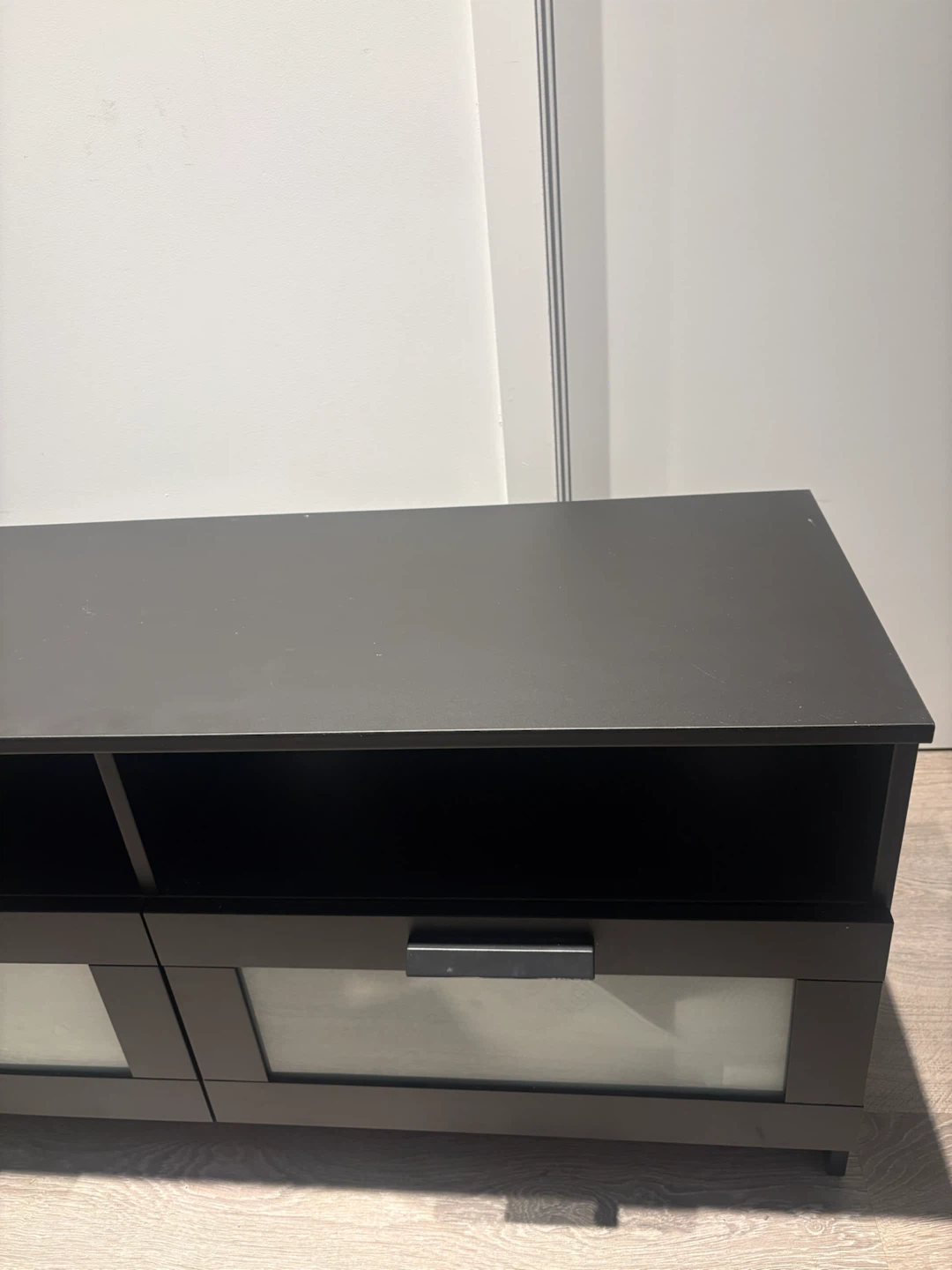 Black TV media unit with frosted glass drawers - photo 3