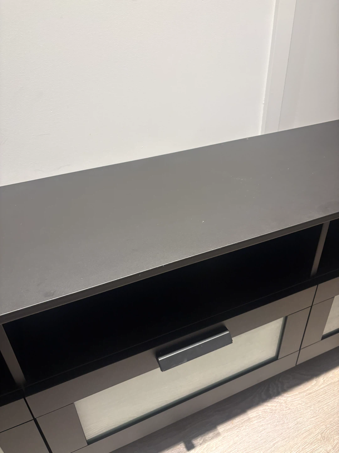 Black TV media unit with frosted glass drawers - photo 4