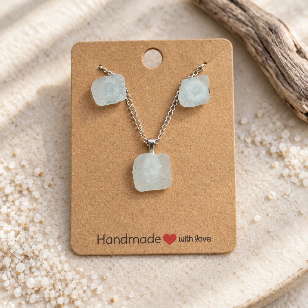 🌊Sea Glass Earring & Necklace Set