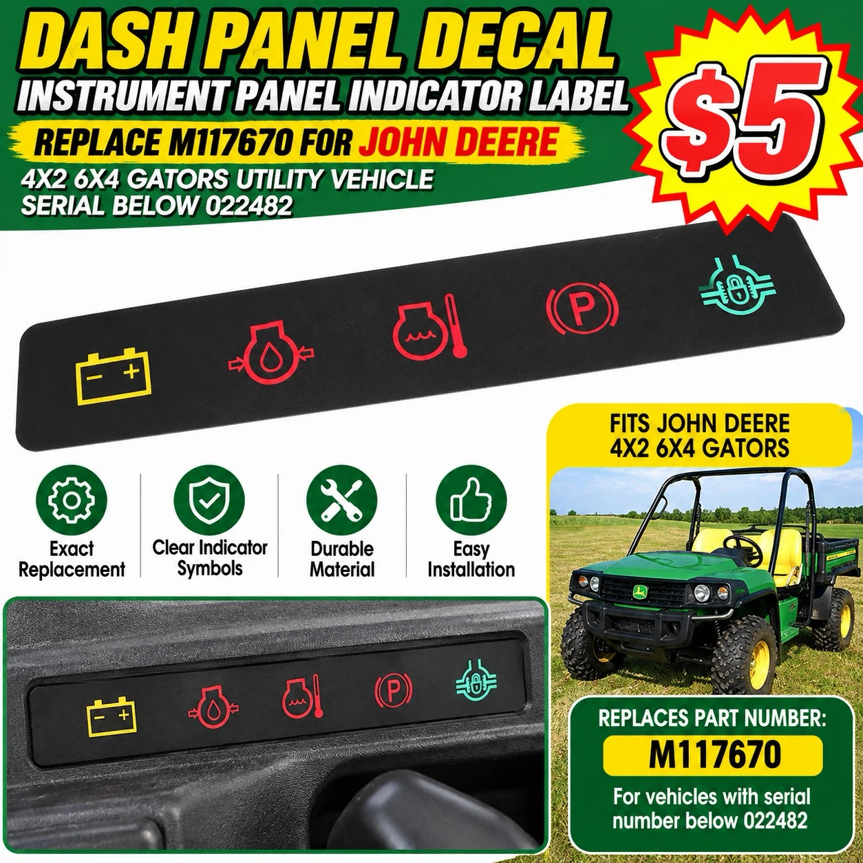 John Deere Gator Dash Panel Decal M117670