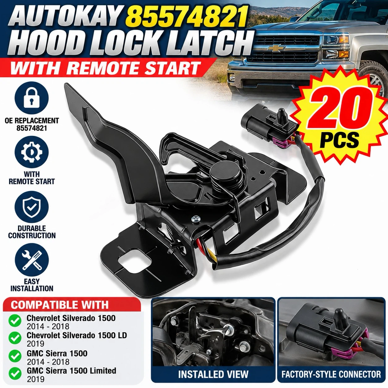 Autokay 85574821 Hood Lock Latch for Chevrolet and GMC