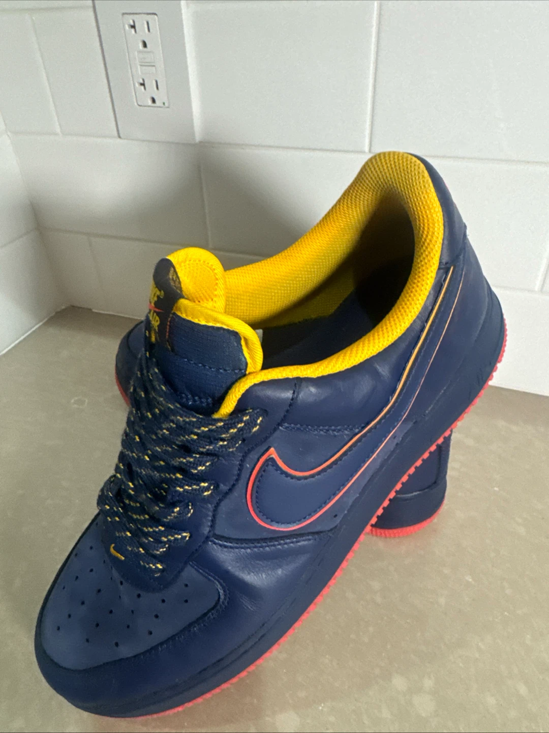 Nike Air Force 1 Navy Blue and Yellow Sneakers
