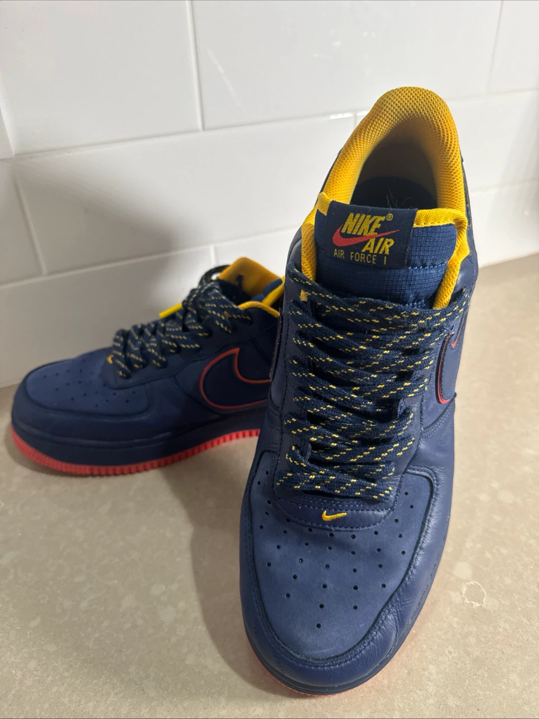 Nike Air Force 1 Navy Blue and Yellow Sneakers - photo 2