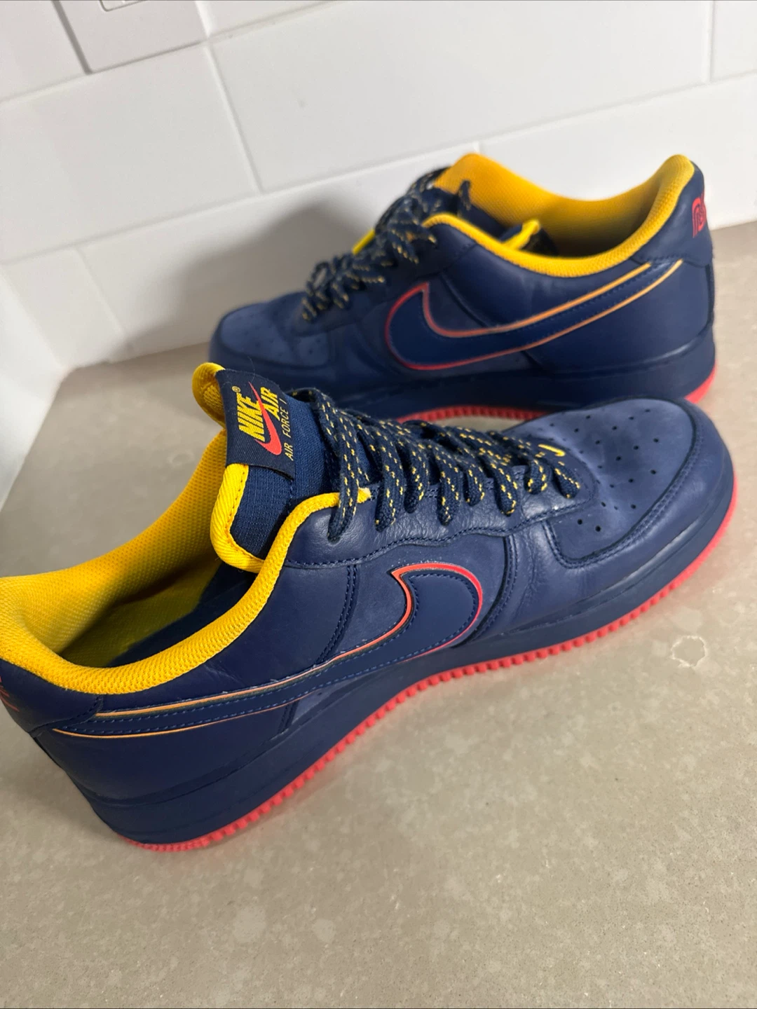 Nike Air Force 1 Navy Blue and Yellow Sneakers - photo 3