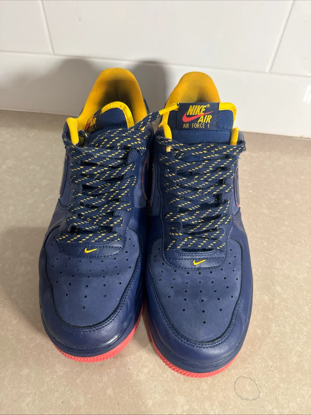 Nike Air Force 1 Navy Blue and Yellow Sneakers - photo 4