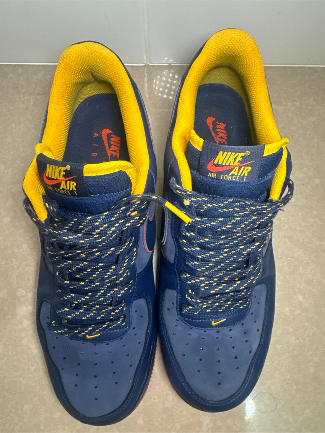Nike Air Force 1 Navy Blue and Yellow Sneakers - photo 5