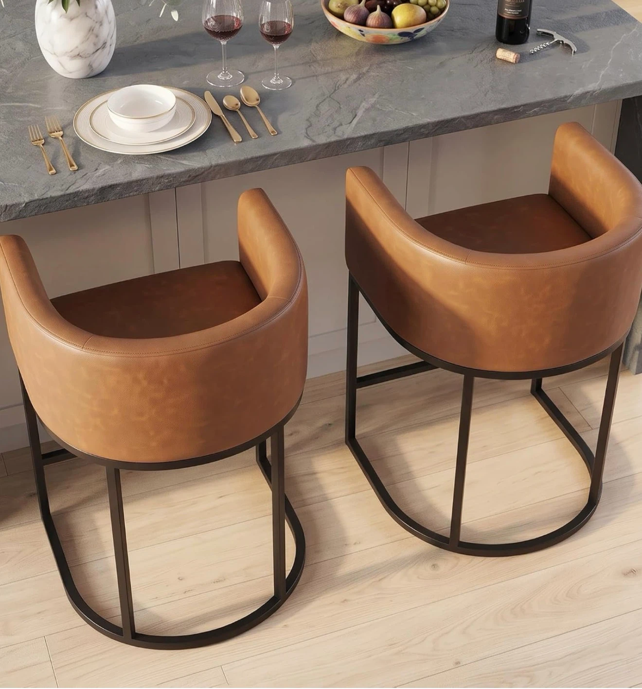 Set of 2 Brown Faux Leather Bar Stools