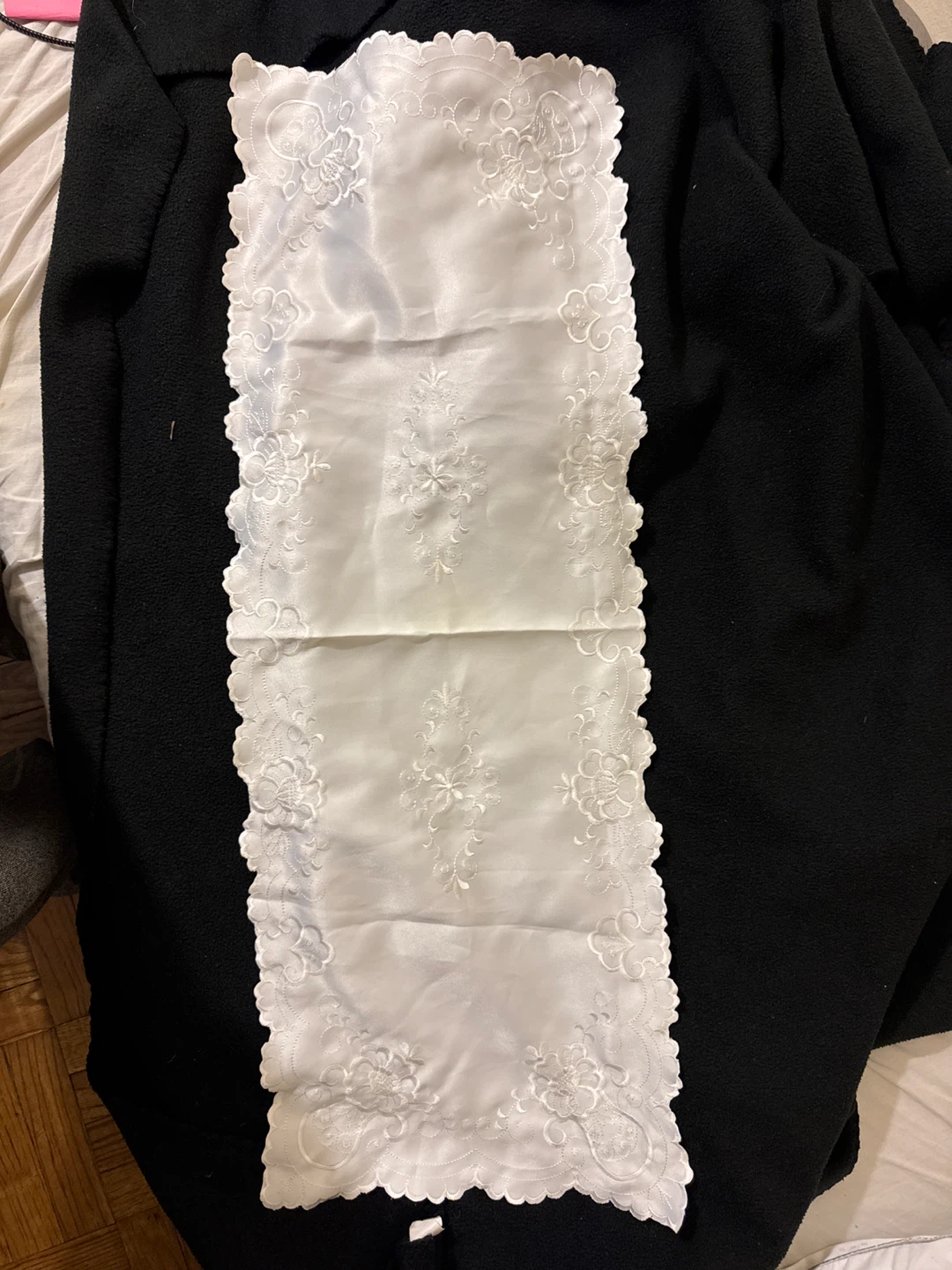 White Embroidered Table Runner