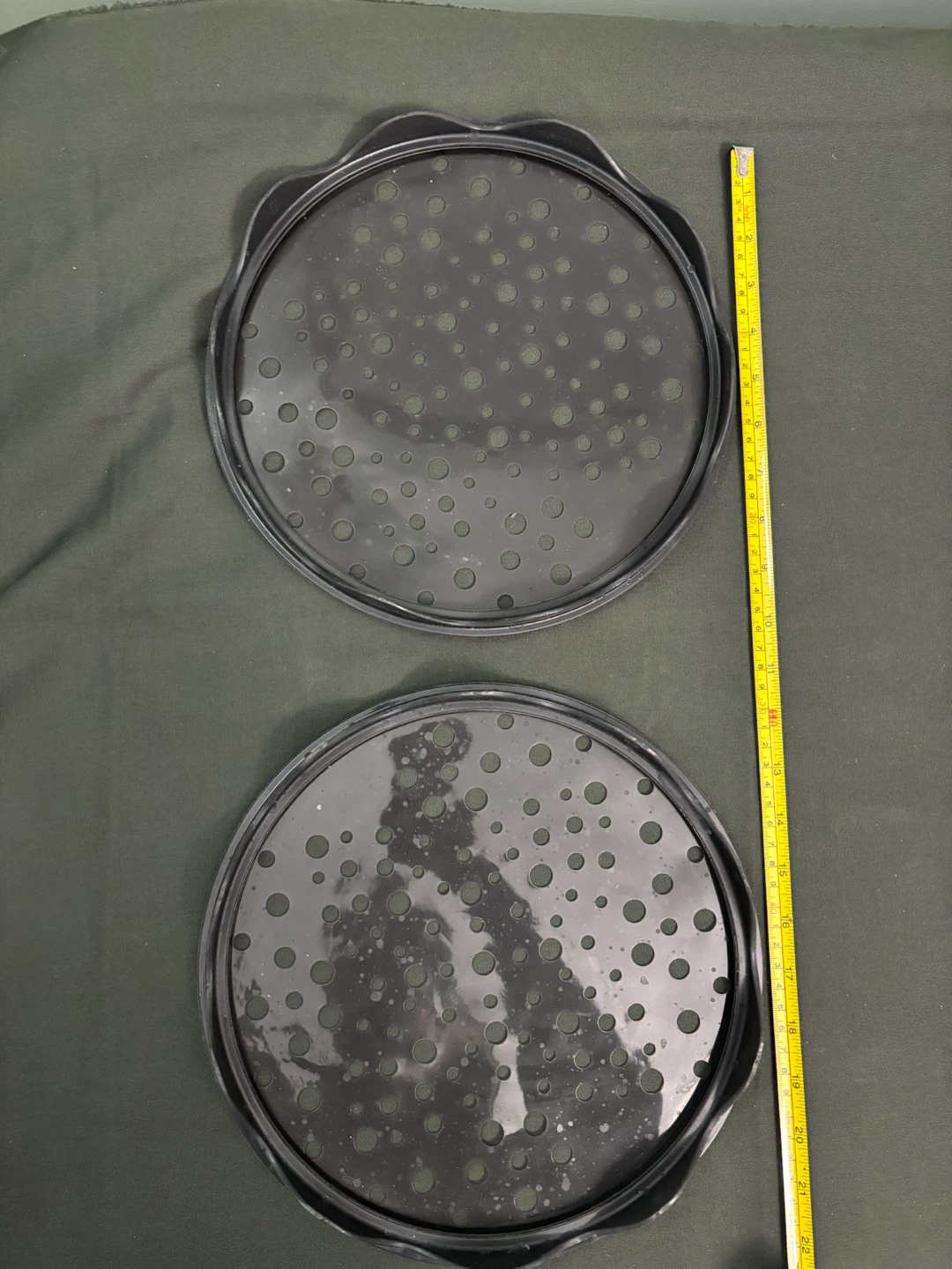 Two Black Circular Steaming Trays