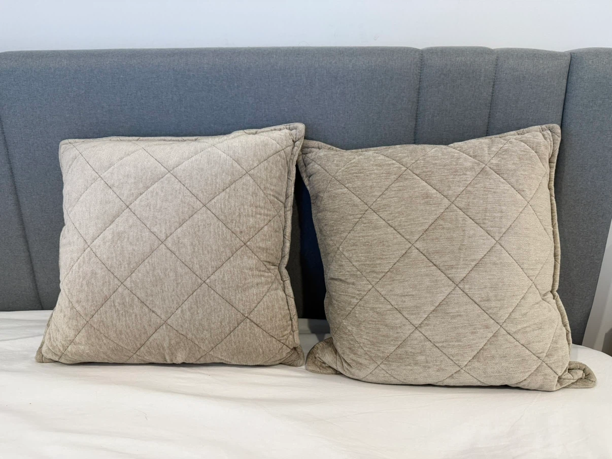 Set of Two Quilted Beige Throw Pillows