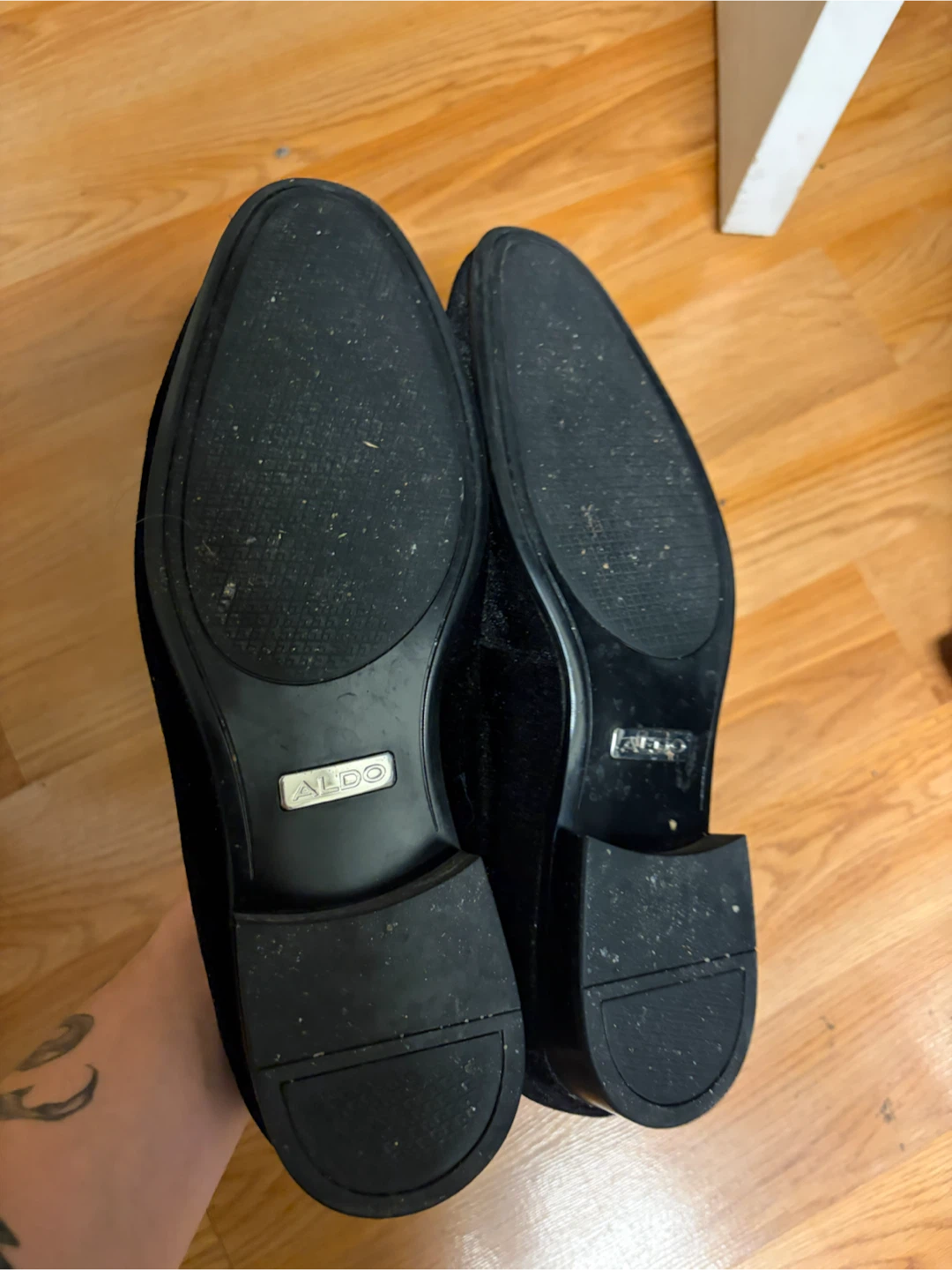 ALDO Black Velvet Loafers with Rhinestone Detail