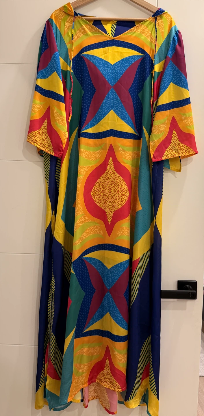 Multicoloured Hooded Kaftan Dress