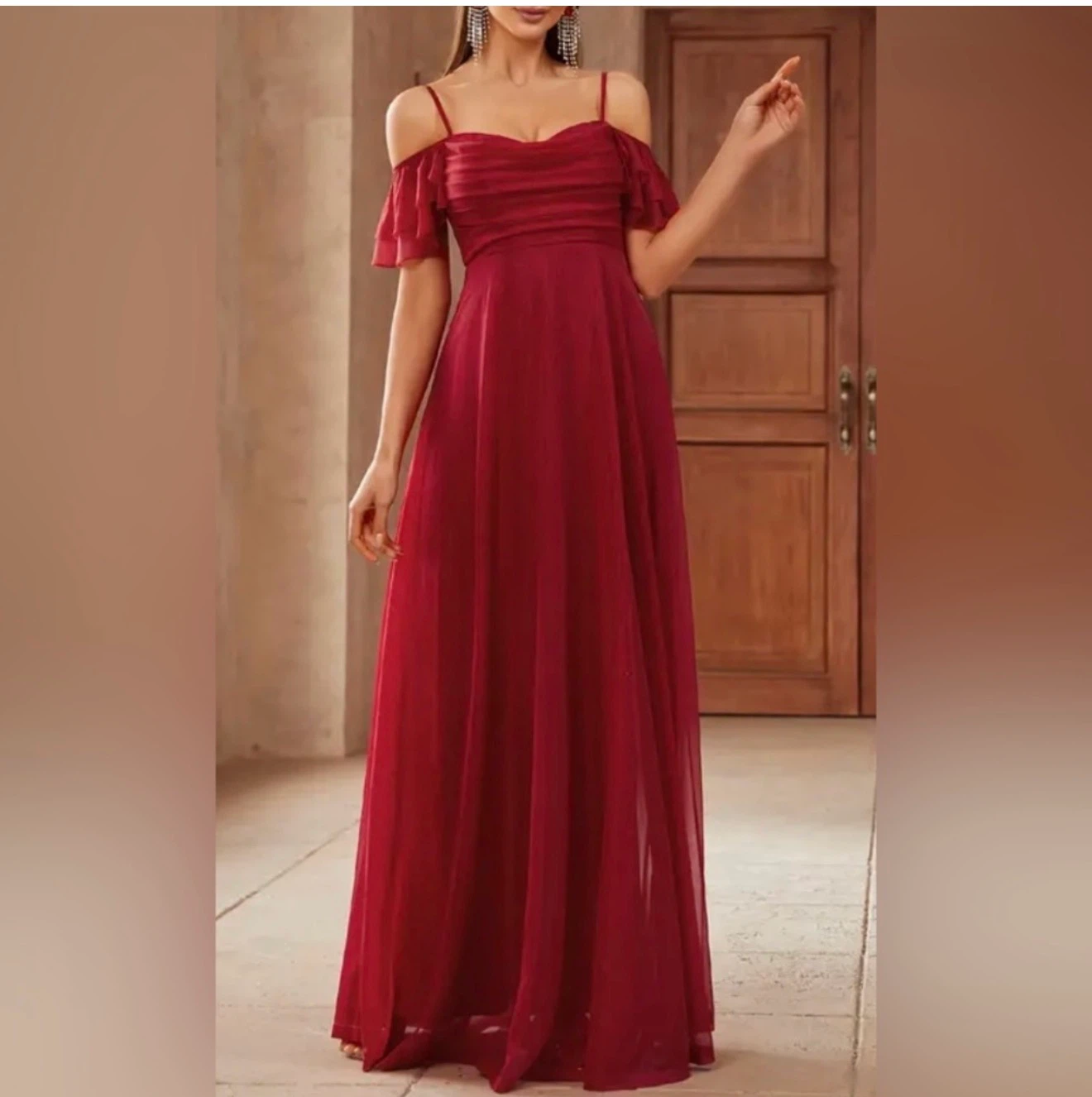 Burgundy Off-Shoulder Evening Dress