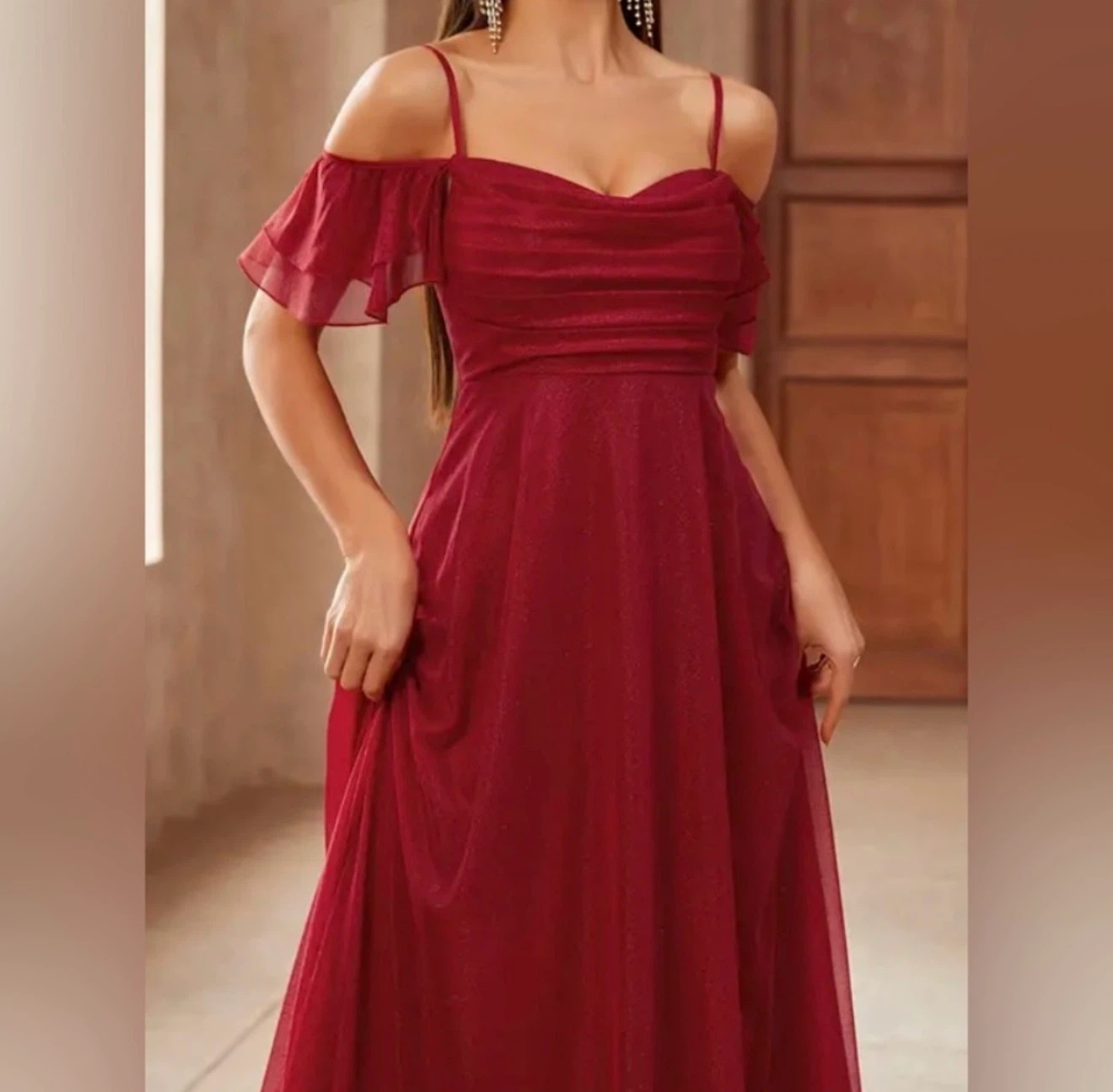 Burgundy Off-Shoulder Evening Dress - photo 2